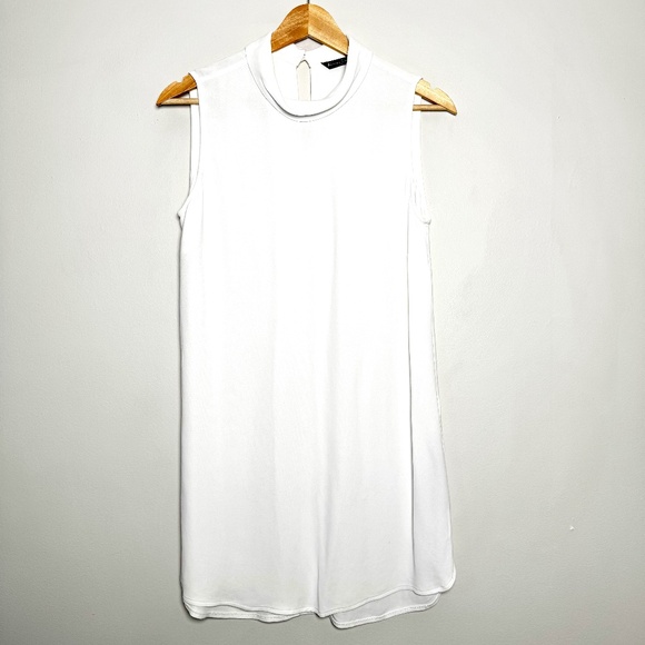 Massimo Dutti Sleeveless Mock Neck Mini White Viscose Dress Sz XS - Picture 1 of 6